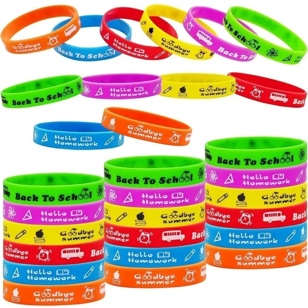 New 36-Pack Back to School Silicone Wristbands Party Favors – 6 Colors, 2 Styles